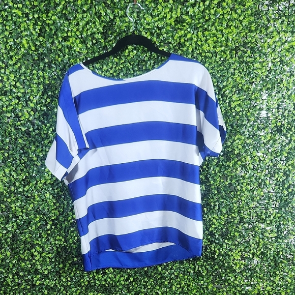 The Limited Tops - The Limited Blue White Striped Boxy Short Sleeve Tee